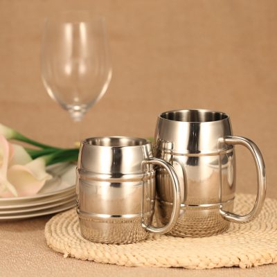 Double wall silver round stainless steel mug (6)