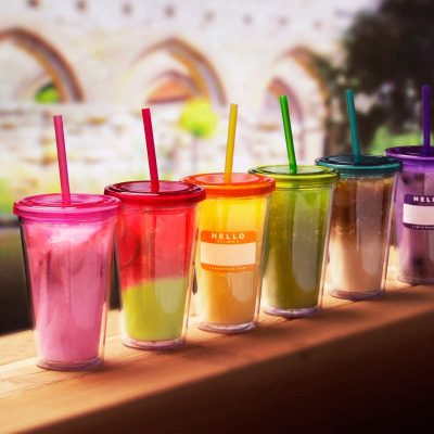 Various color straw tumbler mugs (6)