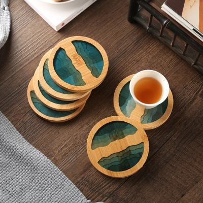 Creative mountain and river pattern bamboo coaster (6)