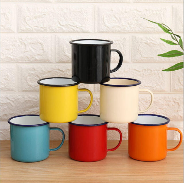 12oz Classic Enamel Ceramic Cups for Coffee, Tea & Camping (3) 12oz classic enamel ceramic coffee mugs