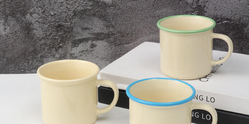 Custom LOGO Imitation Enamel Mug Vintage Ceramic Coffee Cup (6) enamel ceramic coffee mug vintage design