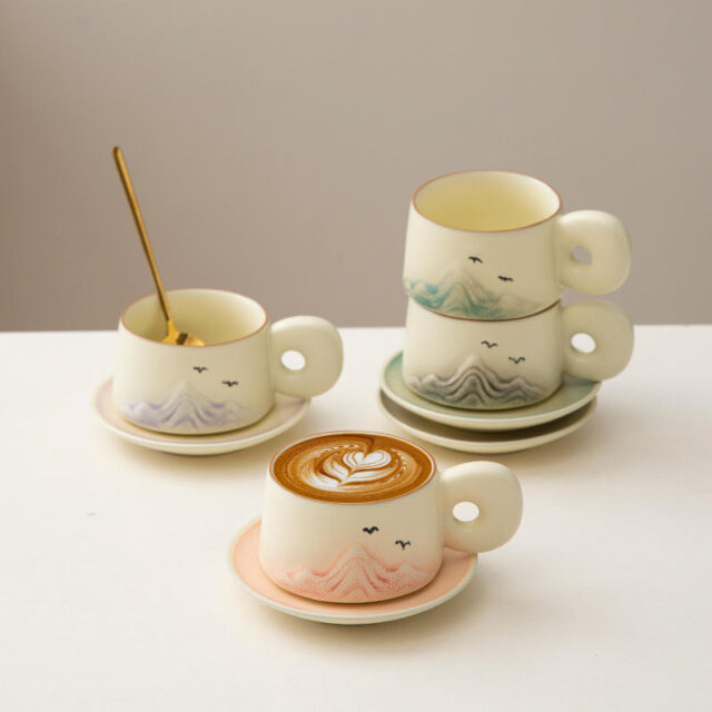 Elegant Small Ceramic Coffee Mug for Tea & Latte Art (4) Elegant small ceramic coffee mug
