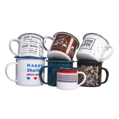 350ml retro enamel mug with stainless steel