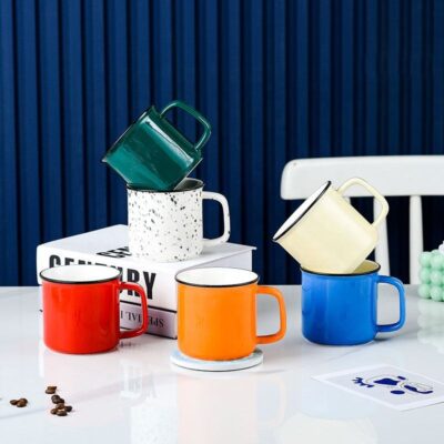 350ml retro enamel mug with stainless steel