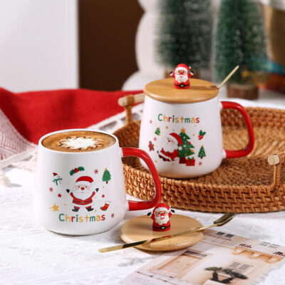 ceramic mug with lid and spoon