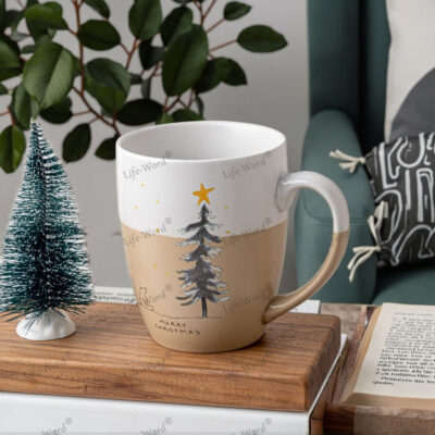 Rustic 15oz grey white ceramic coffee mug