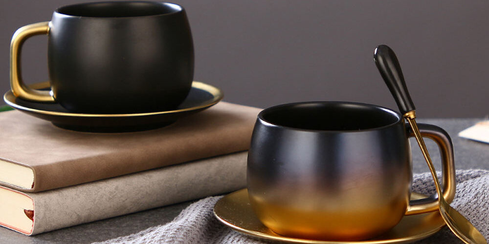 Wholesale Nordic Luxury Gold Rim Ceramic Cups with Saucers (1) Nordic luxury gold rim ceramic cup